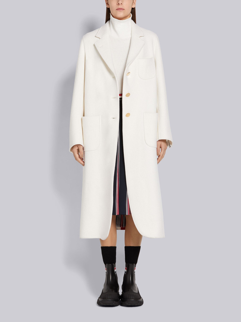 White Felted Wool Cashmere Engineered Stripe Unconstructed Elongated Sack Overcoat 4