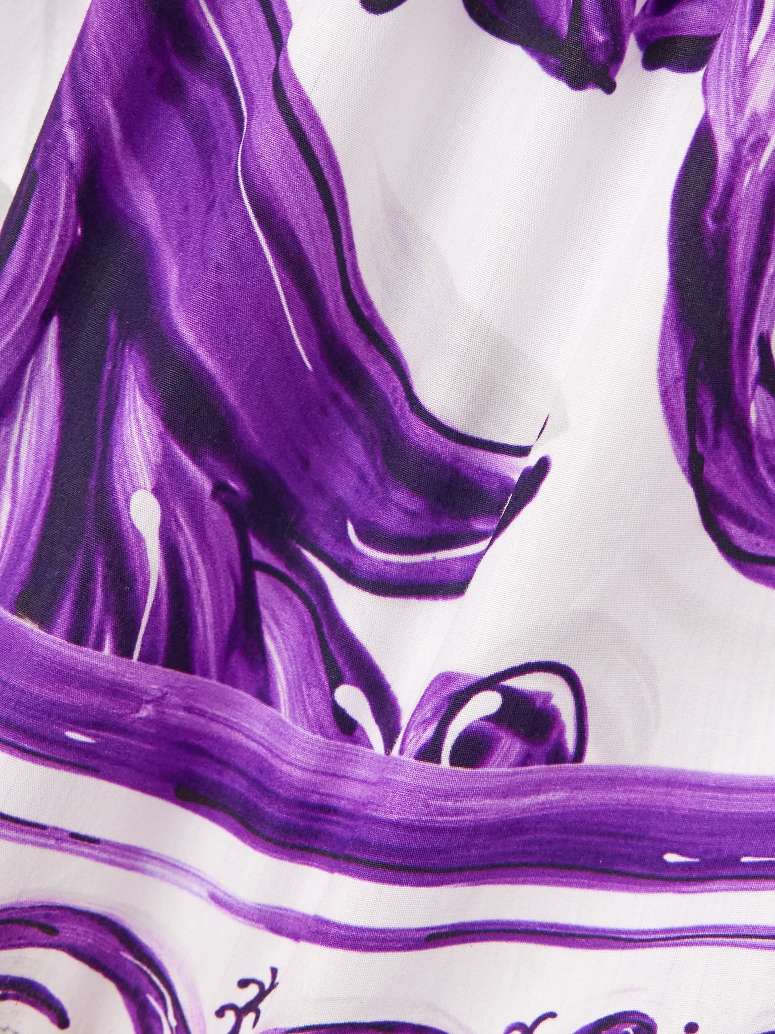 Gathered printed cotton-poplin wrap-effect mini dress Purple - 4
