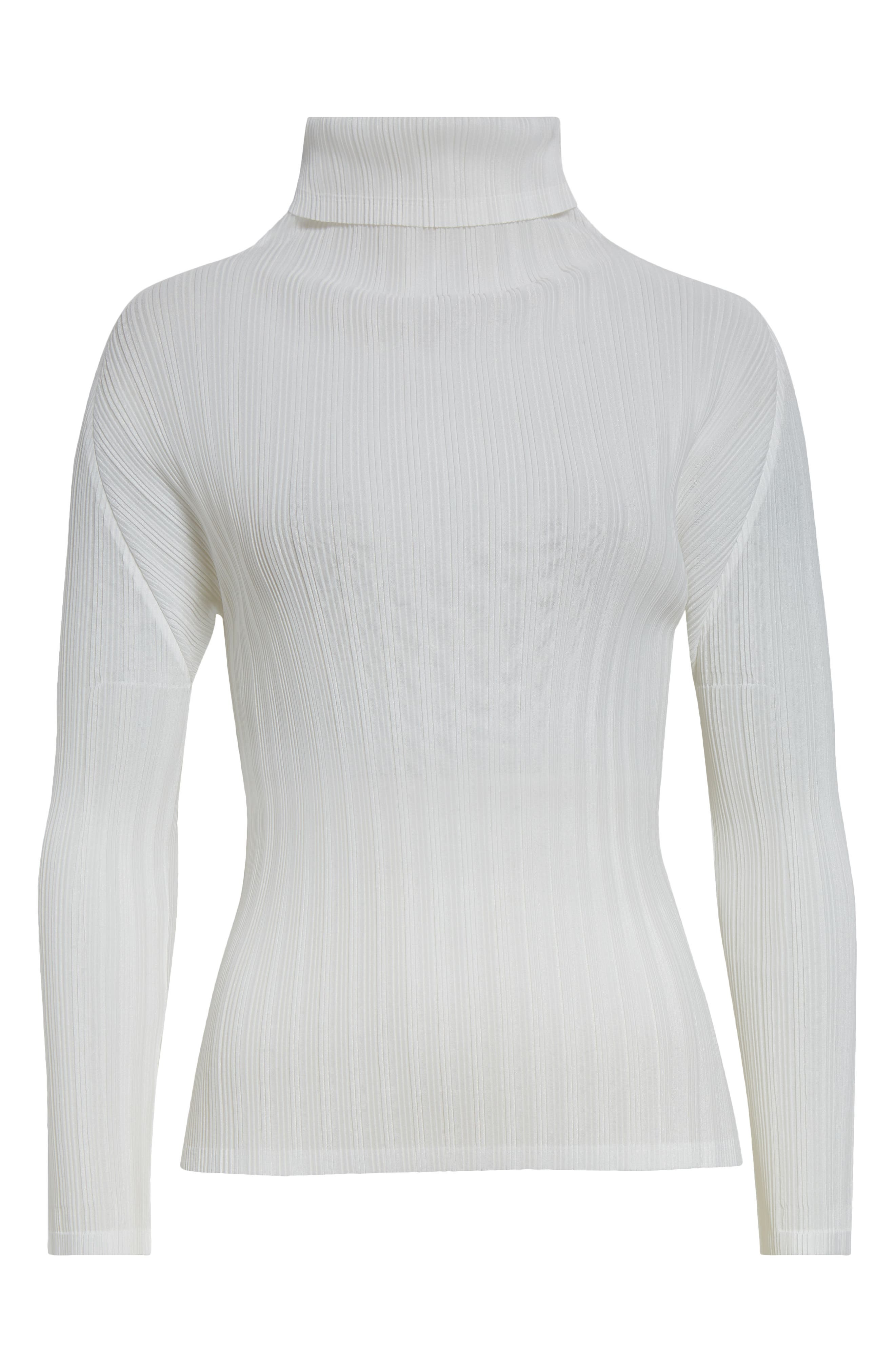 Pleats Please Issey Miyake Pleated Long Sleeve Turtleneck in White at Nordstrom - 5