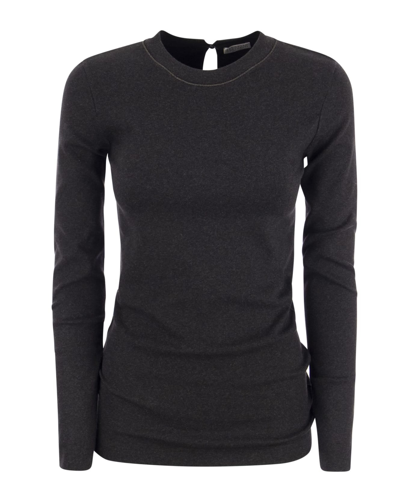 Ribbed Stretch Cotton Jersey T-shirt With Jewellery - 1