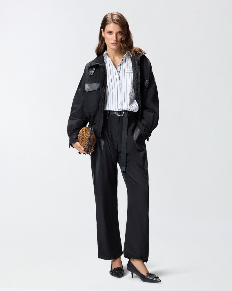 PINKO BLACK TROUSERS IN TECHNICAL CANVAS WITH COATED FABRIC DETAILS outlook
