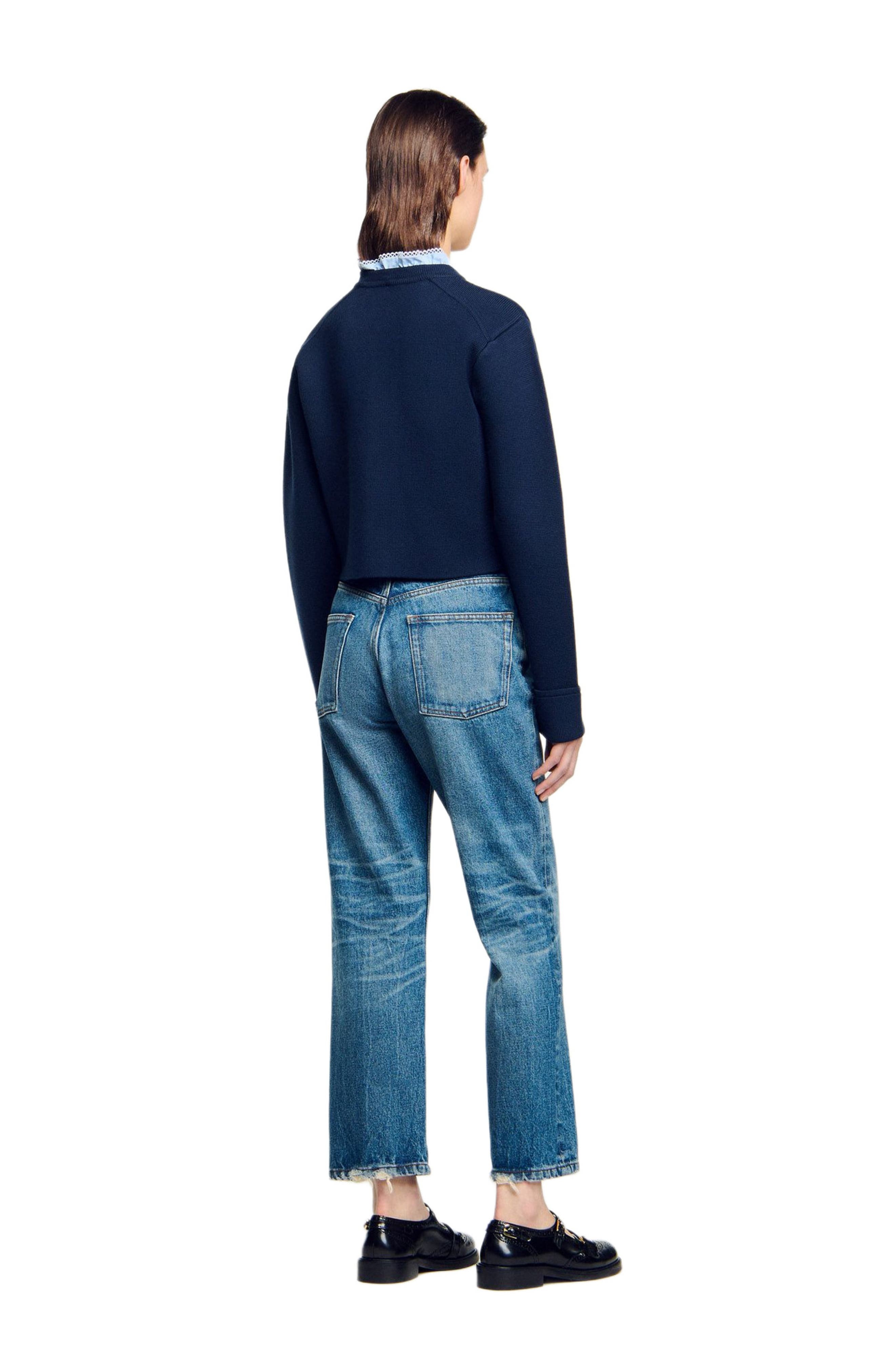 SANDRO Cardigan with ruffle collar in Navy Blue at Nordstrom - 2
