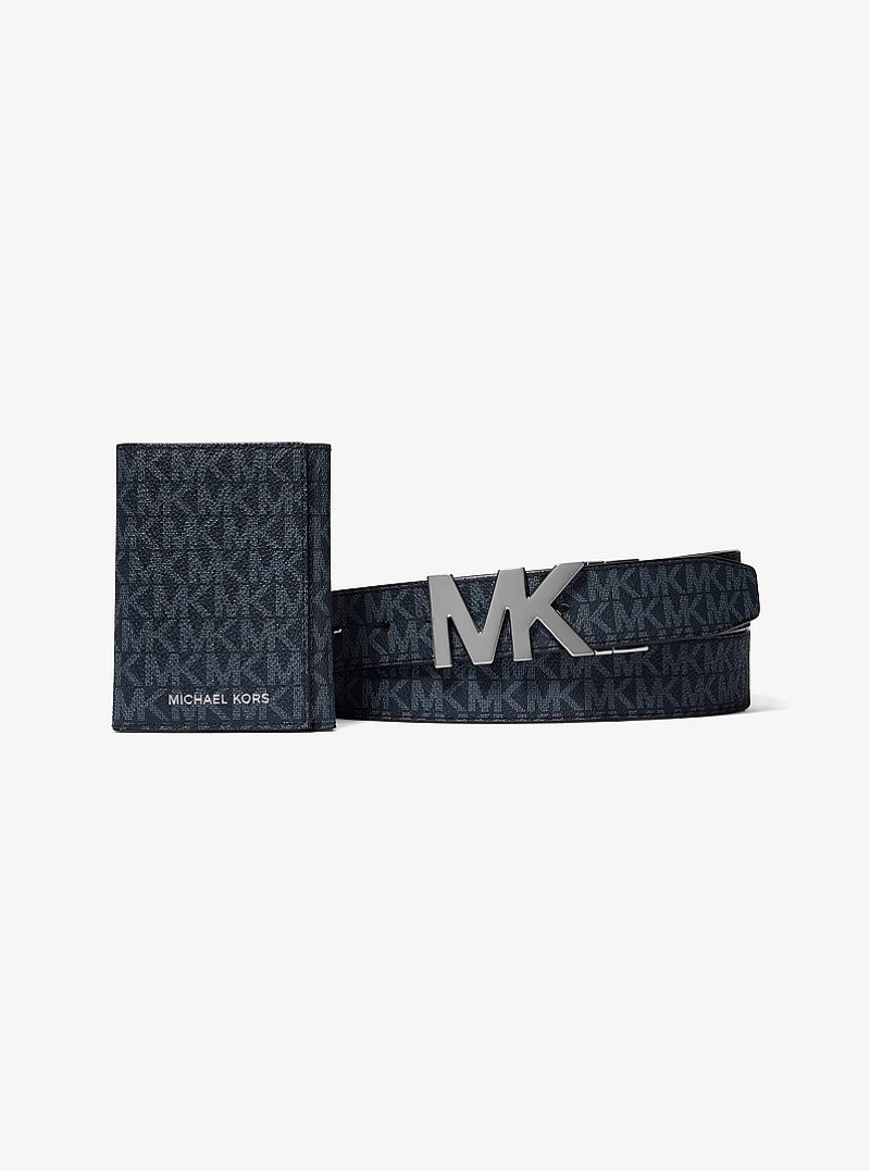 Signature Logo Tri-Fold Card Case and Belt Gift Set 1