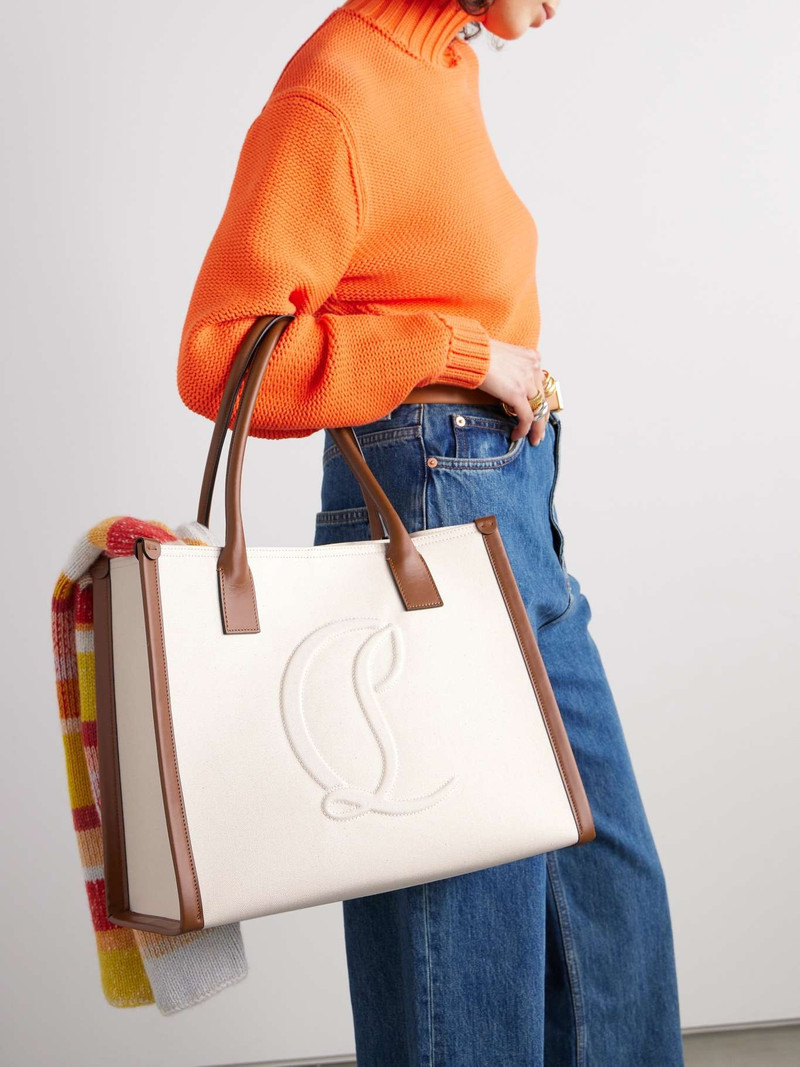 Christian Louboutin By My Side leather-trimmed embossed cotton-canvas tote outlook