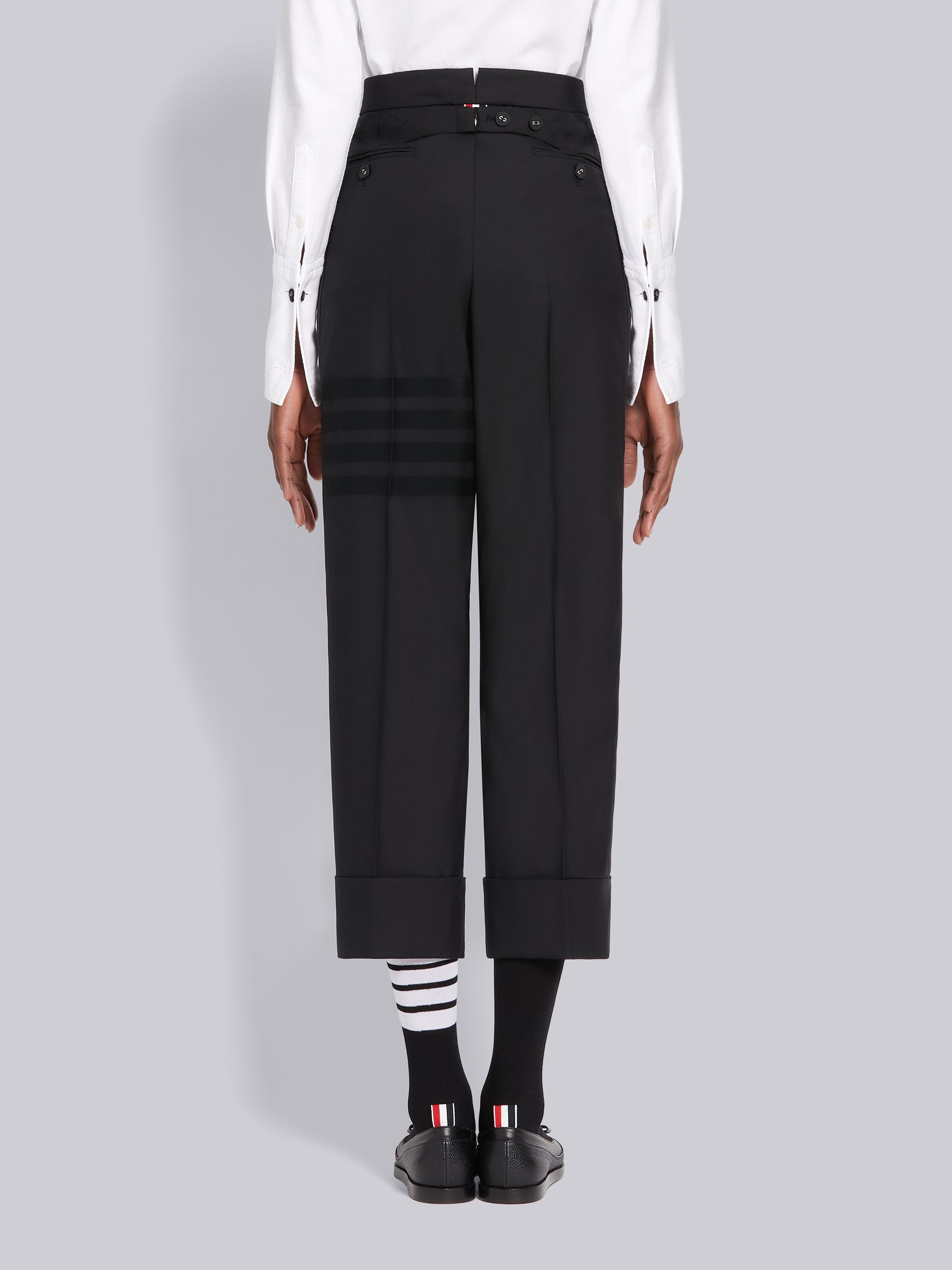 Black Wool Plain Weave Suiting Grosgrain Tipped Engineered 4-Bar Classic Trouser - 3