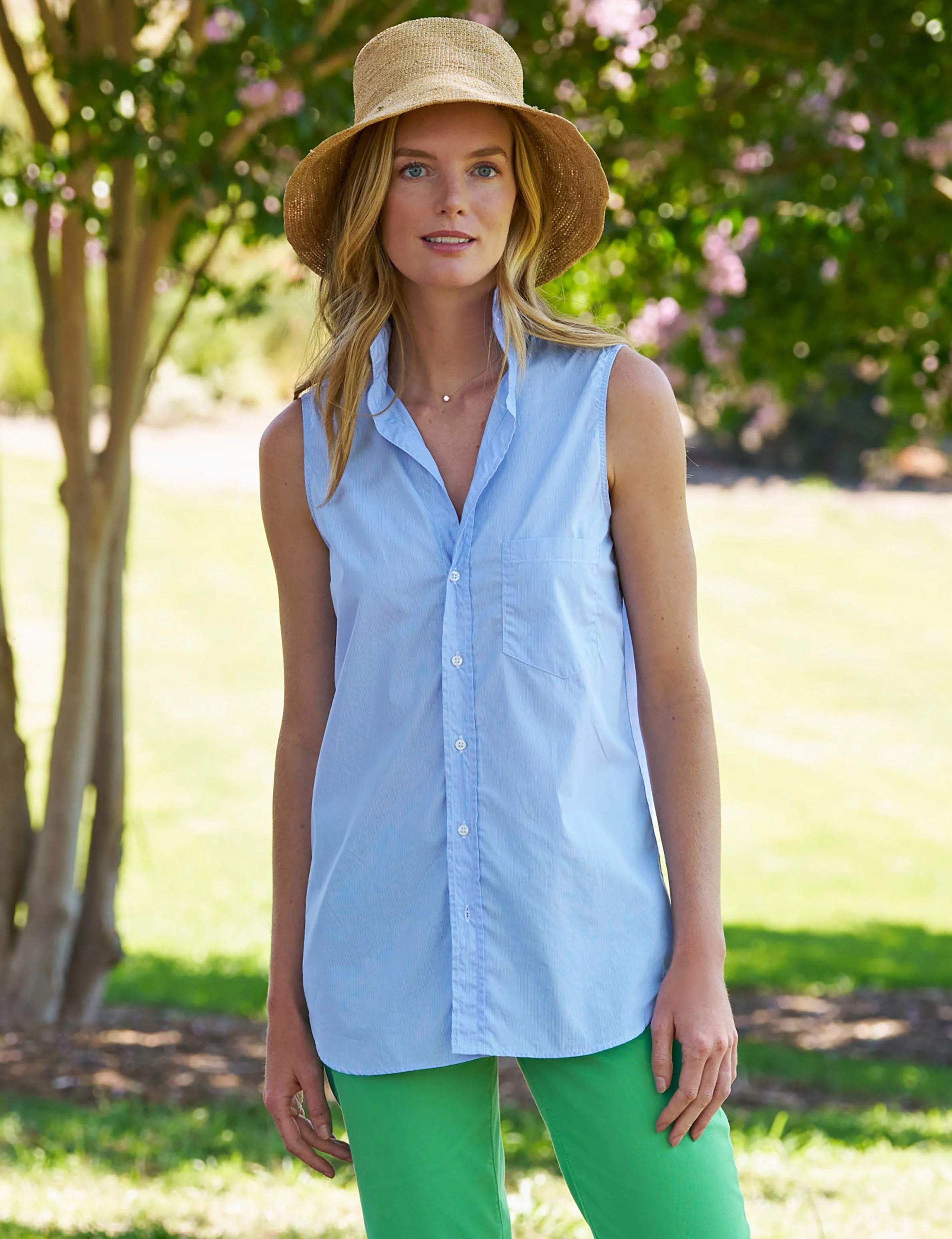Sleeveless Layering Button-Up Shirt - 1