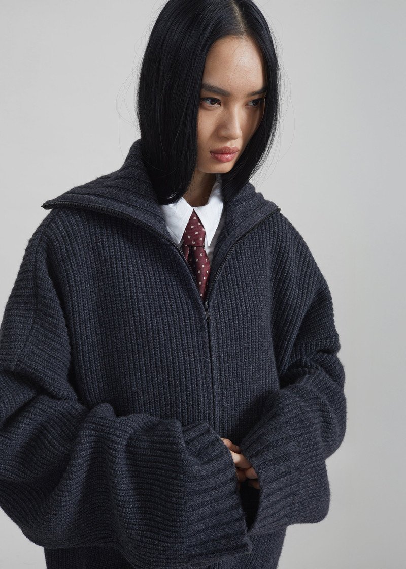 Saclay Oversized Zip-Up Cardigan - Charcoal 6