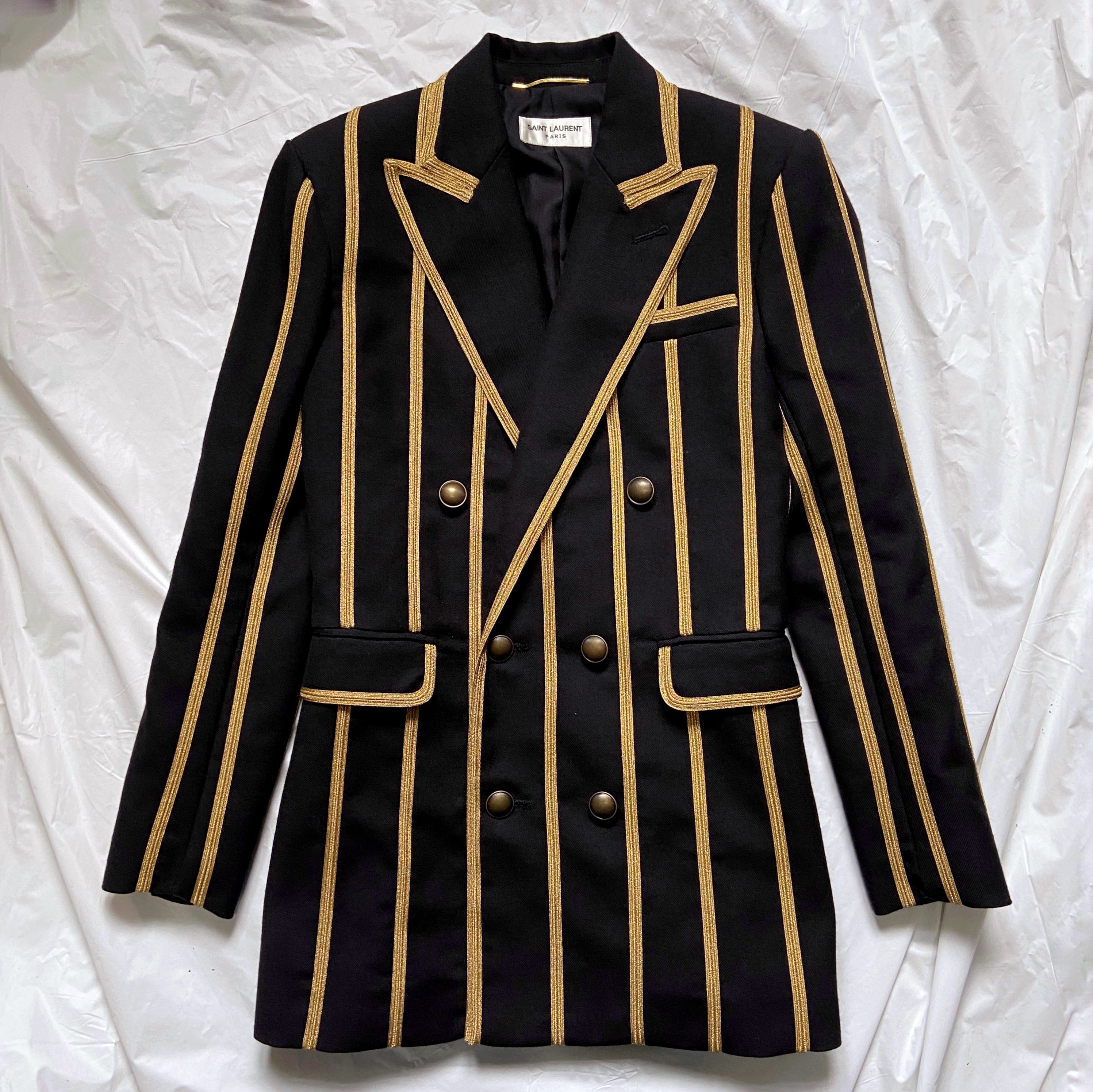 Saint Laurent Spring 2019 Metalica Gold Striped Double-Breasted Blazer 36 - 8