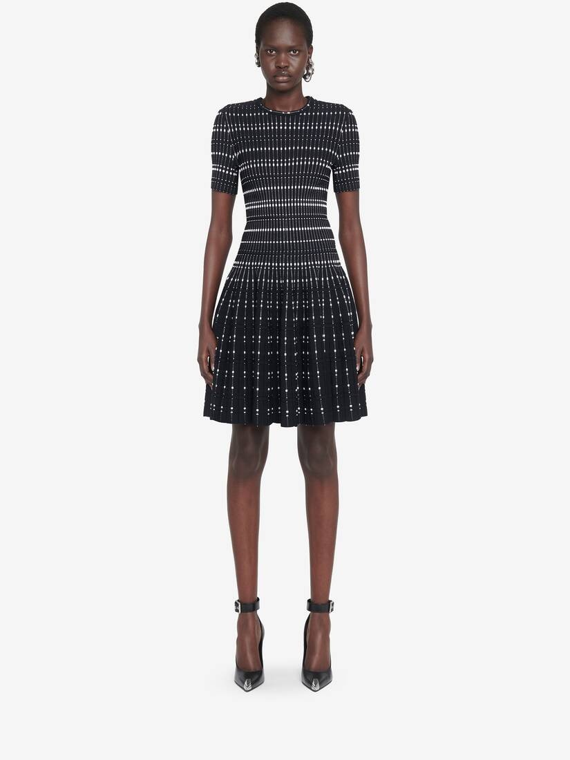 Women's Knit Mini Dress in Black/white - 6