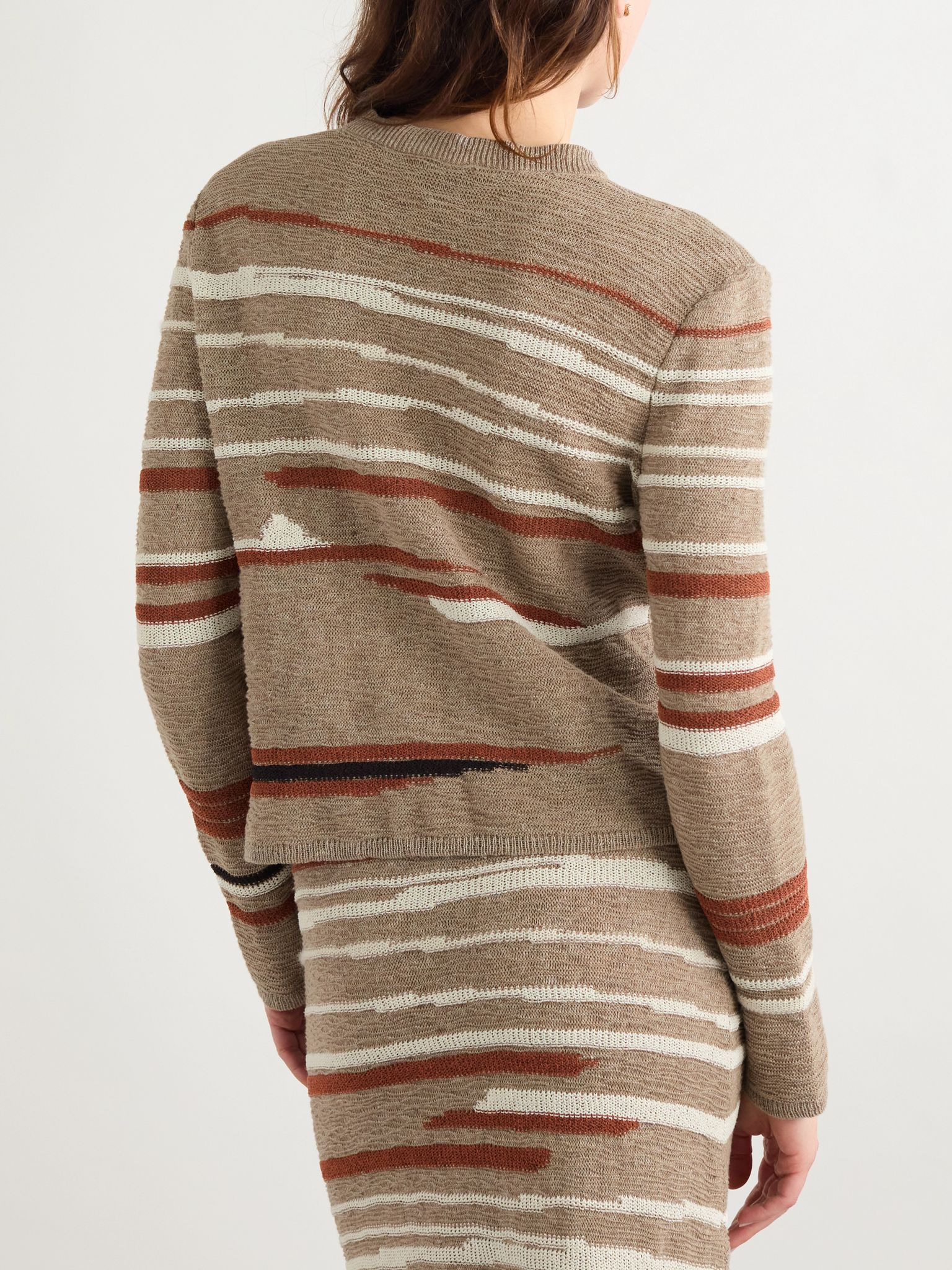 Striped jacquard-knit linen and cotton-blend sweater Stone - 3