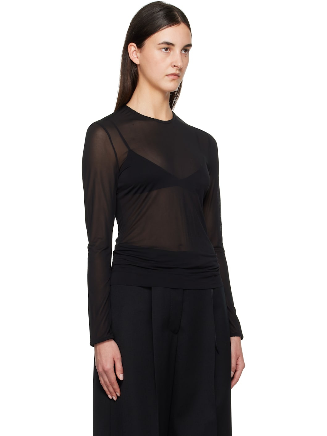 Black Sheer Fitted Ballet Mesh T-shirt - 2