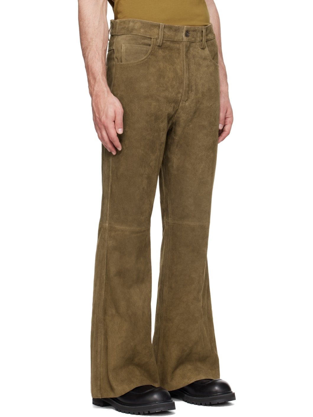 Brown Five-Pocket Leather Pants - 2