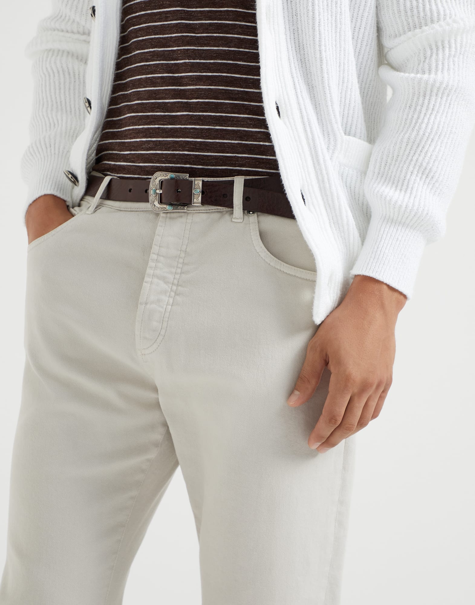 Garment-dyed comfort denim leisure fit five-pocket trousers - 3