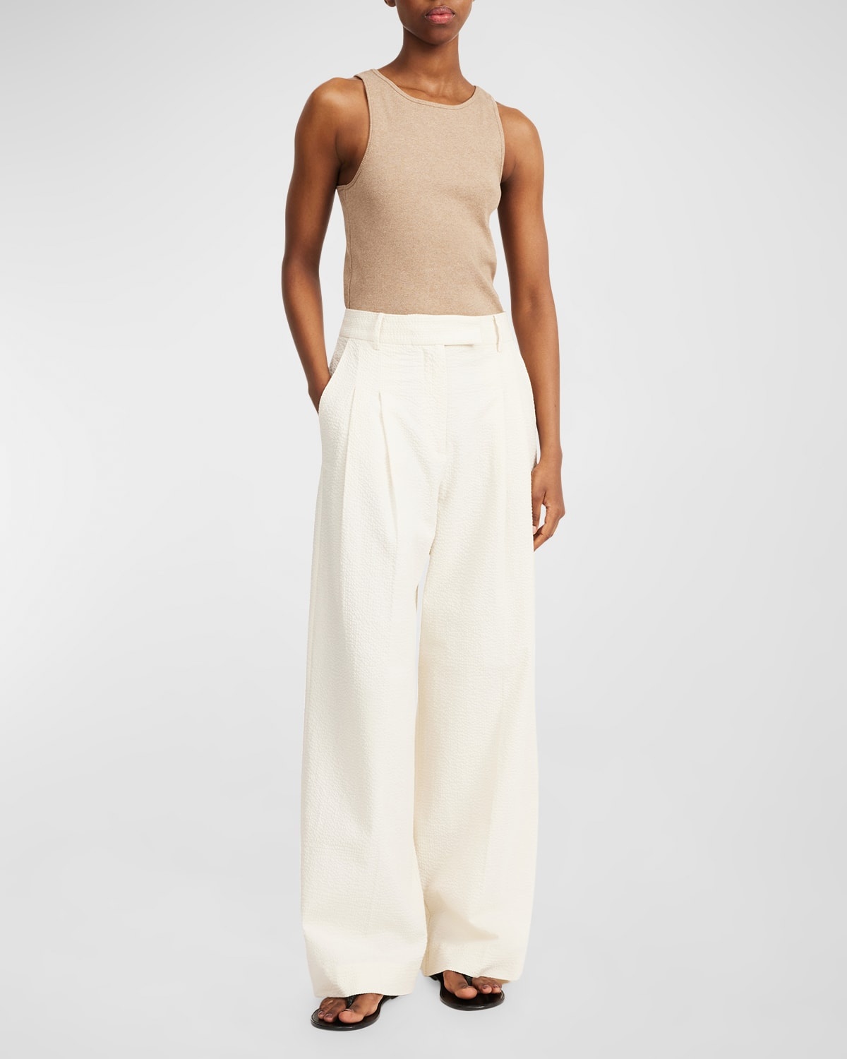 Cymbaria Pleated Wide-Leg Seersucker Pants - 2