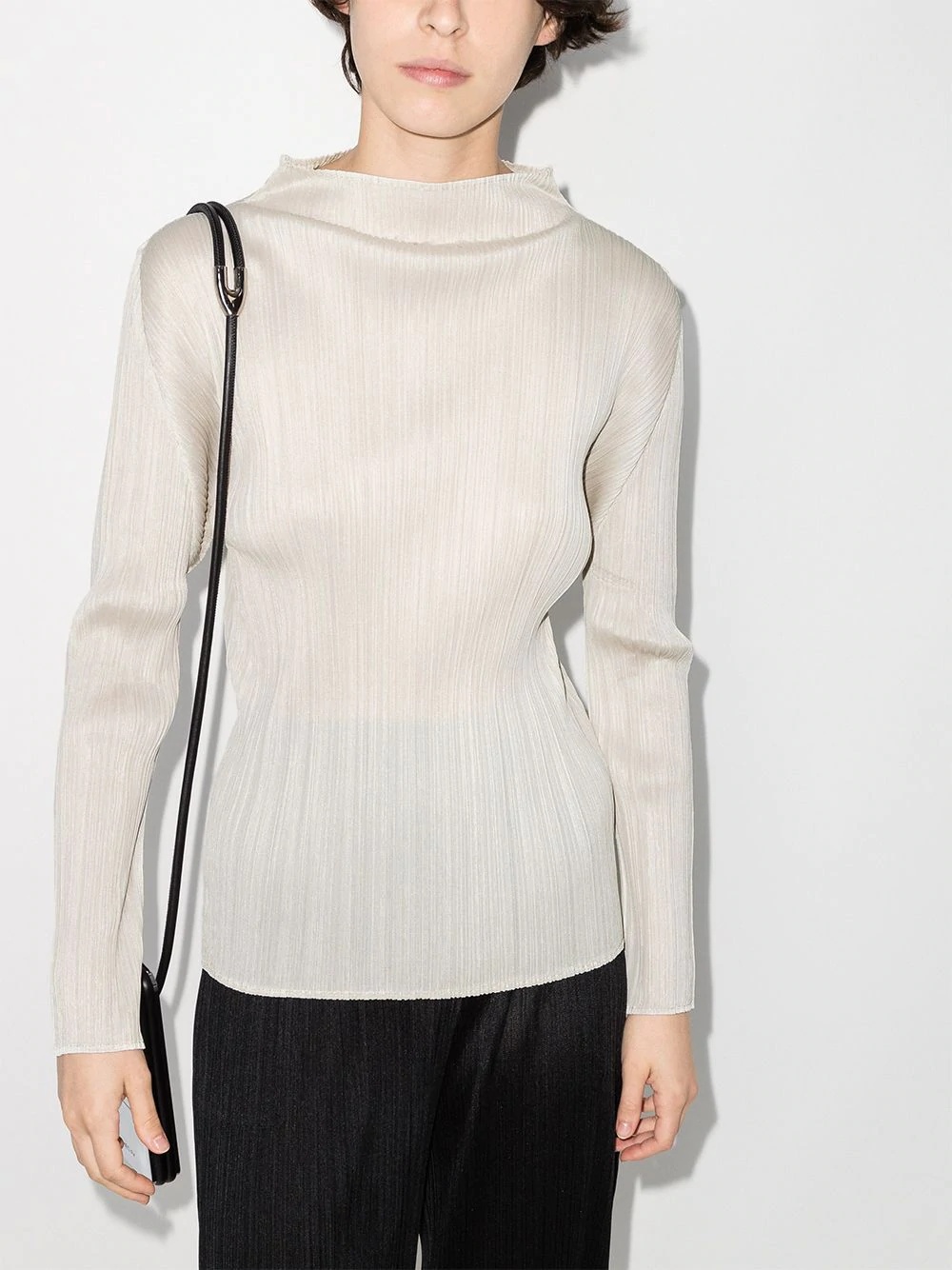 long sleeve plissé top - 2