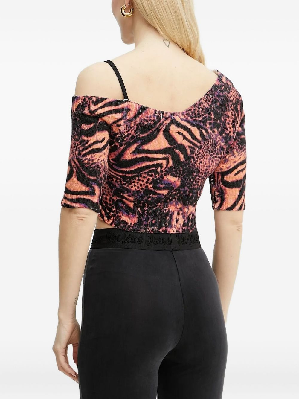 animal-print one-shoulder top - 2