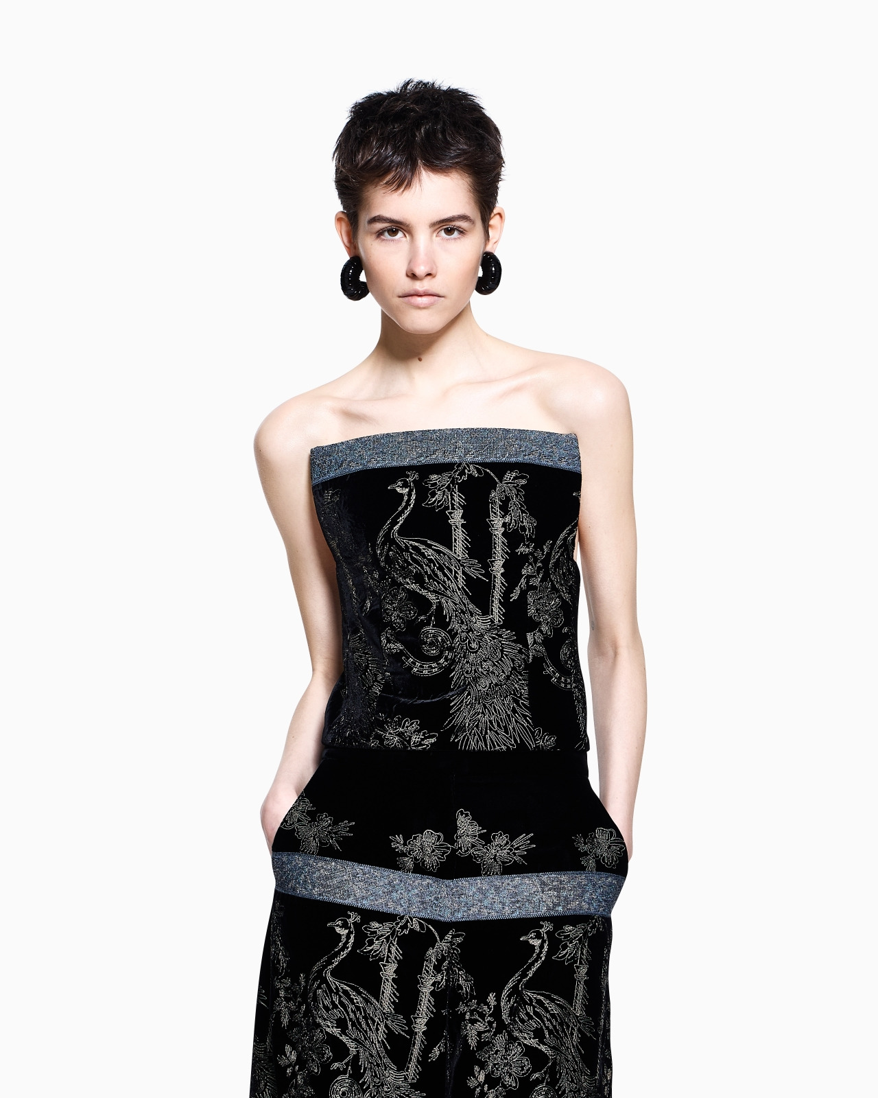 EMBROIDERED VELVET BUSTIER TOP - 4