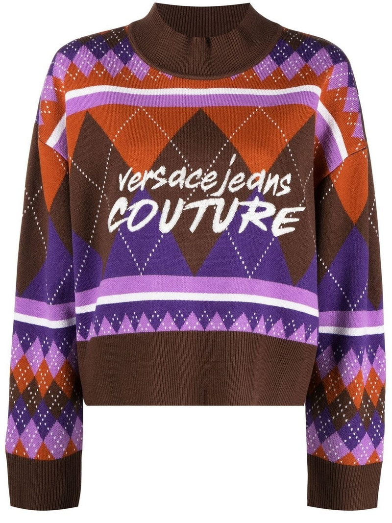 argyle-knit logo-embroidered jumper 1