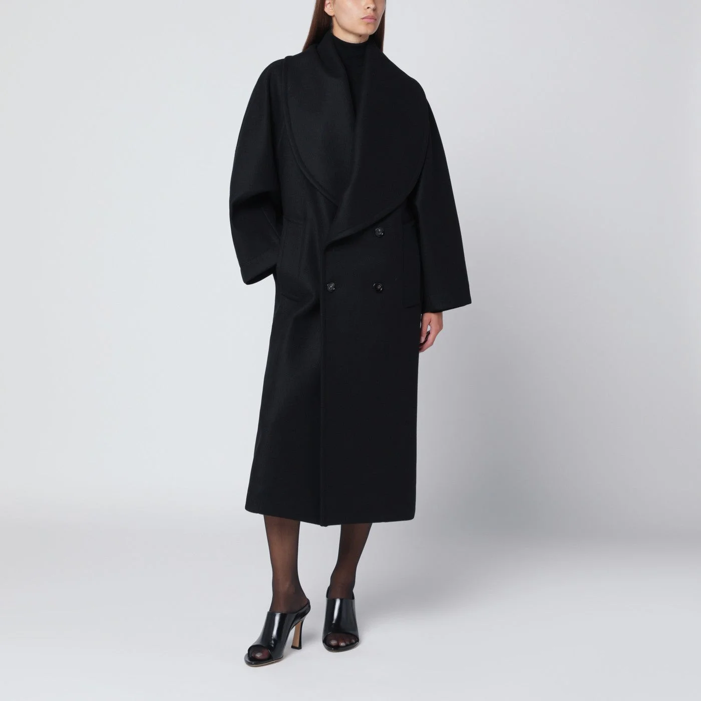 Black wool double-breasted coat - 1
