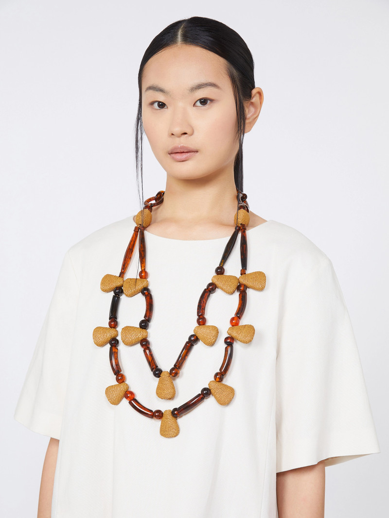 FALANGE Raffia and resin necklace - CARAMEL 3