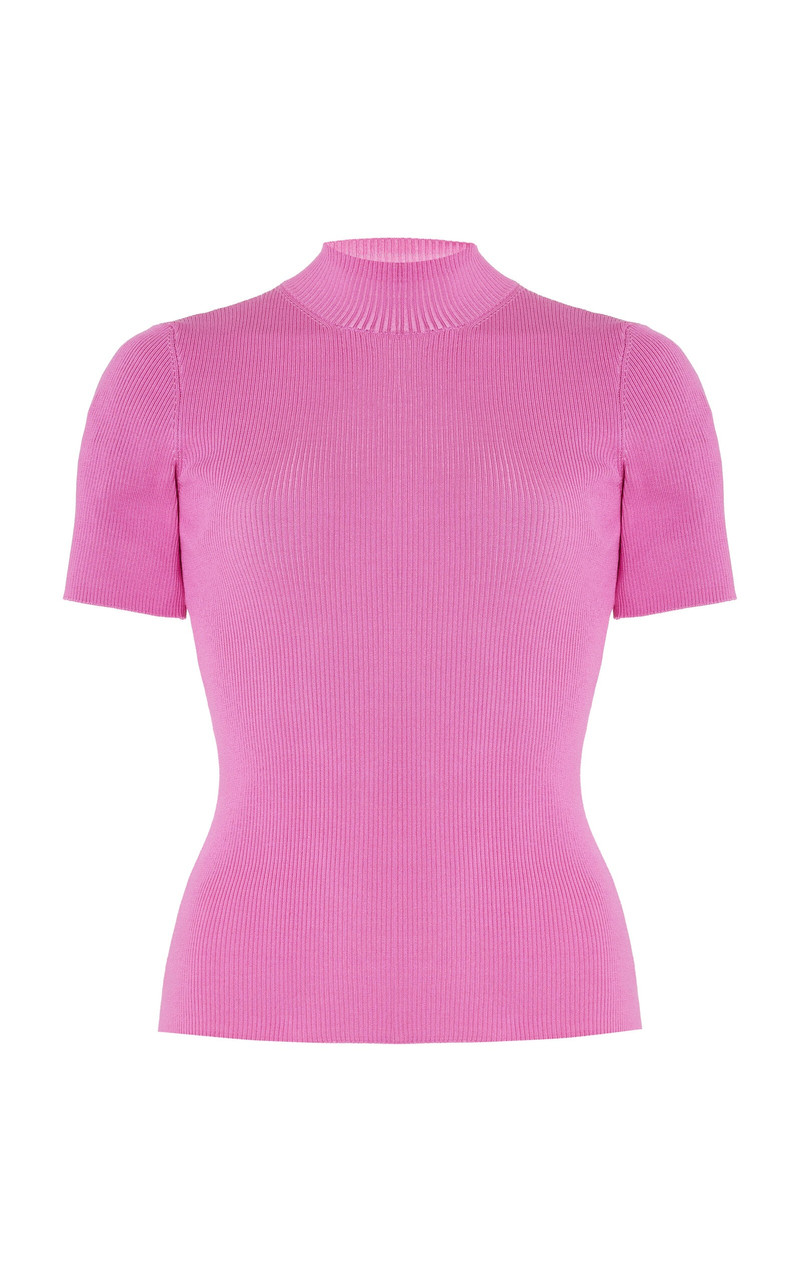 Short Sleeve Mock Neck Pullover pink - 1