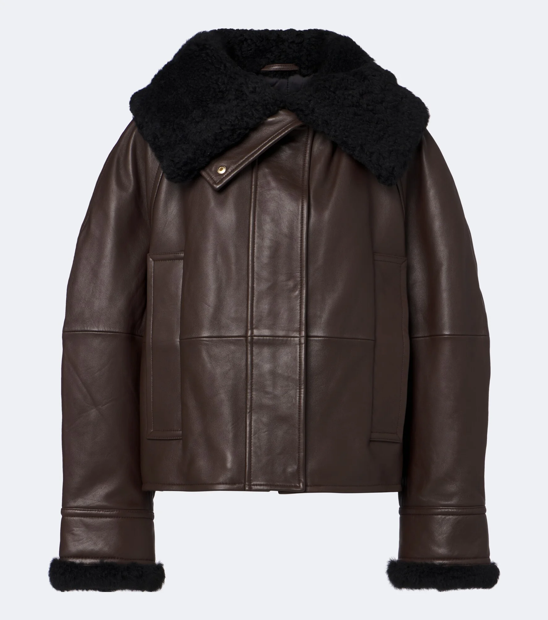 Padded shearling-trimmed leather jacket - 1