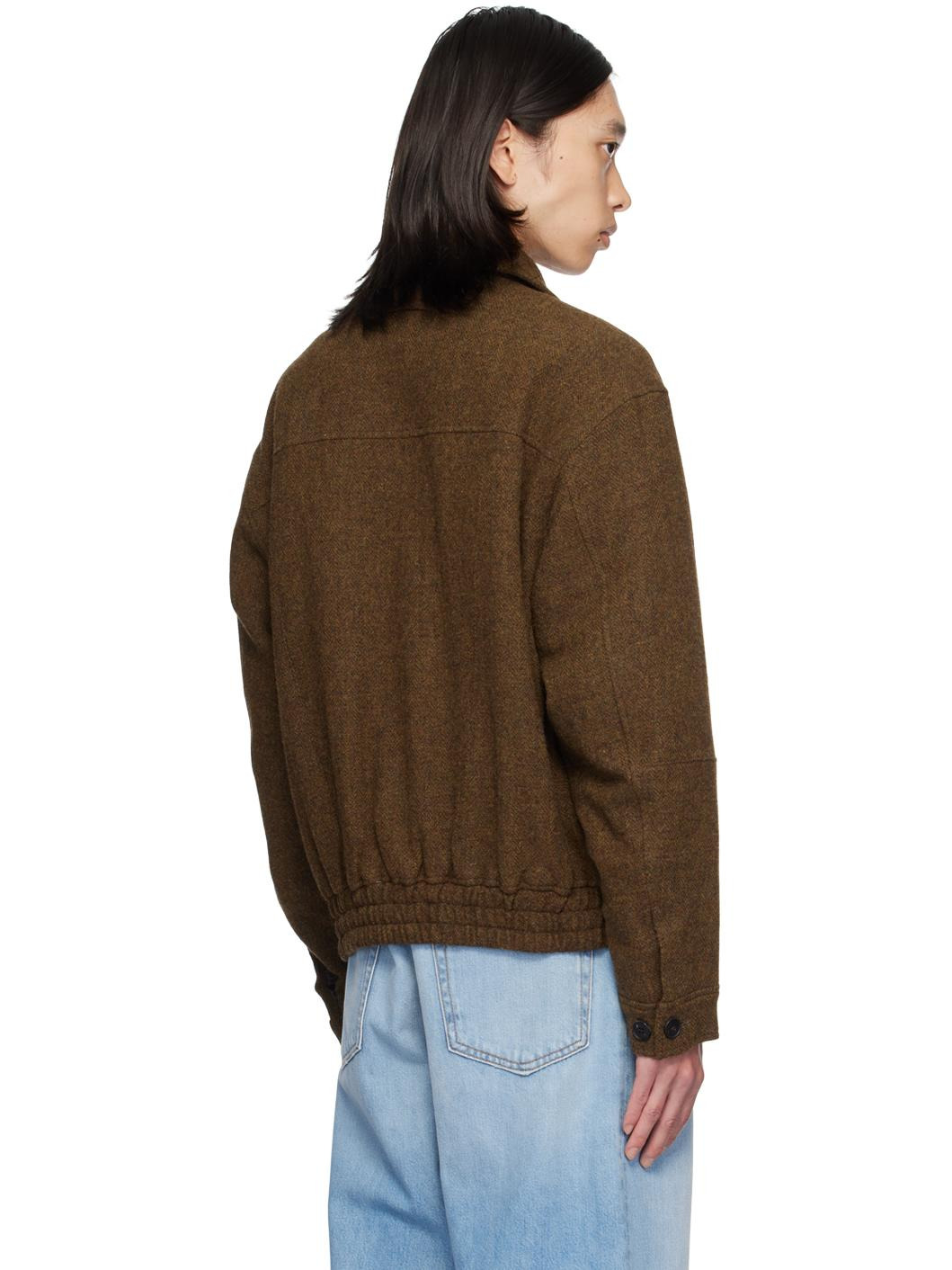 Brown Herringbone Bomber Jacket - 3
