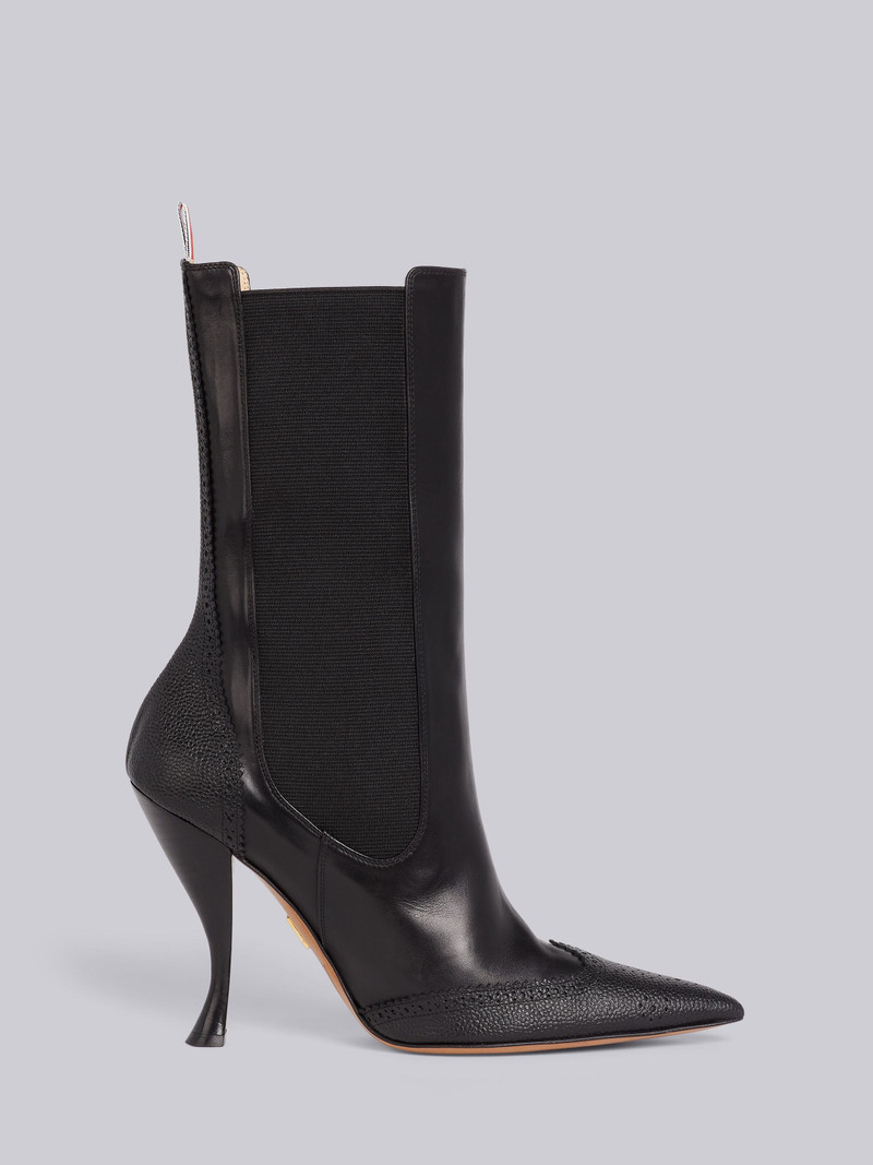 Black Soft Calfskin Brogued Wing Tip Chelsea Boot 1