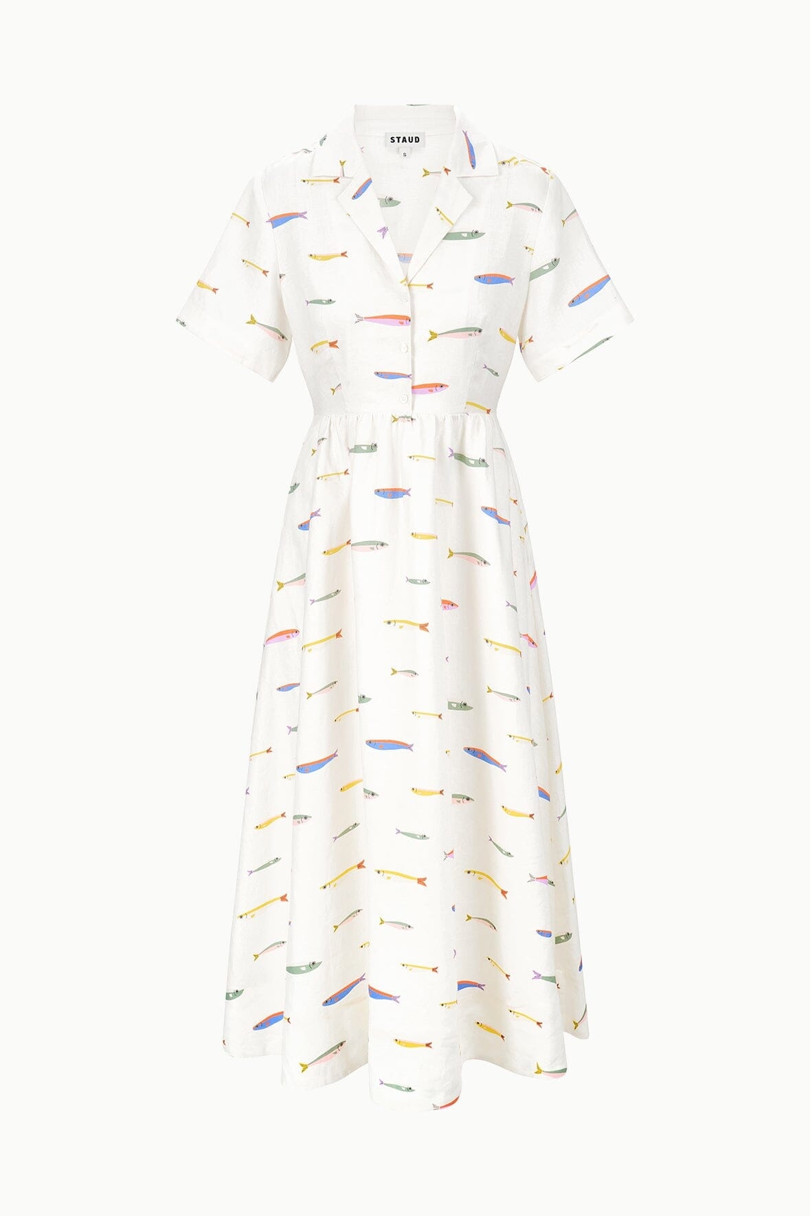 STAUD MERYL LINEN DRESS POP SARDINES IVORY - 6