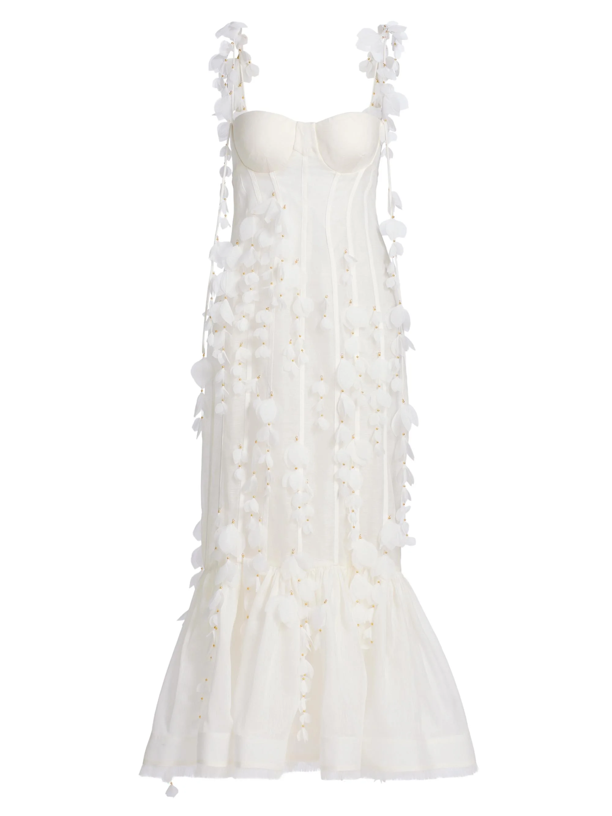 Women's Dawning Petal Linen-Silk Midi-Dress - Ivory - 1