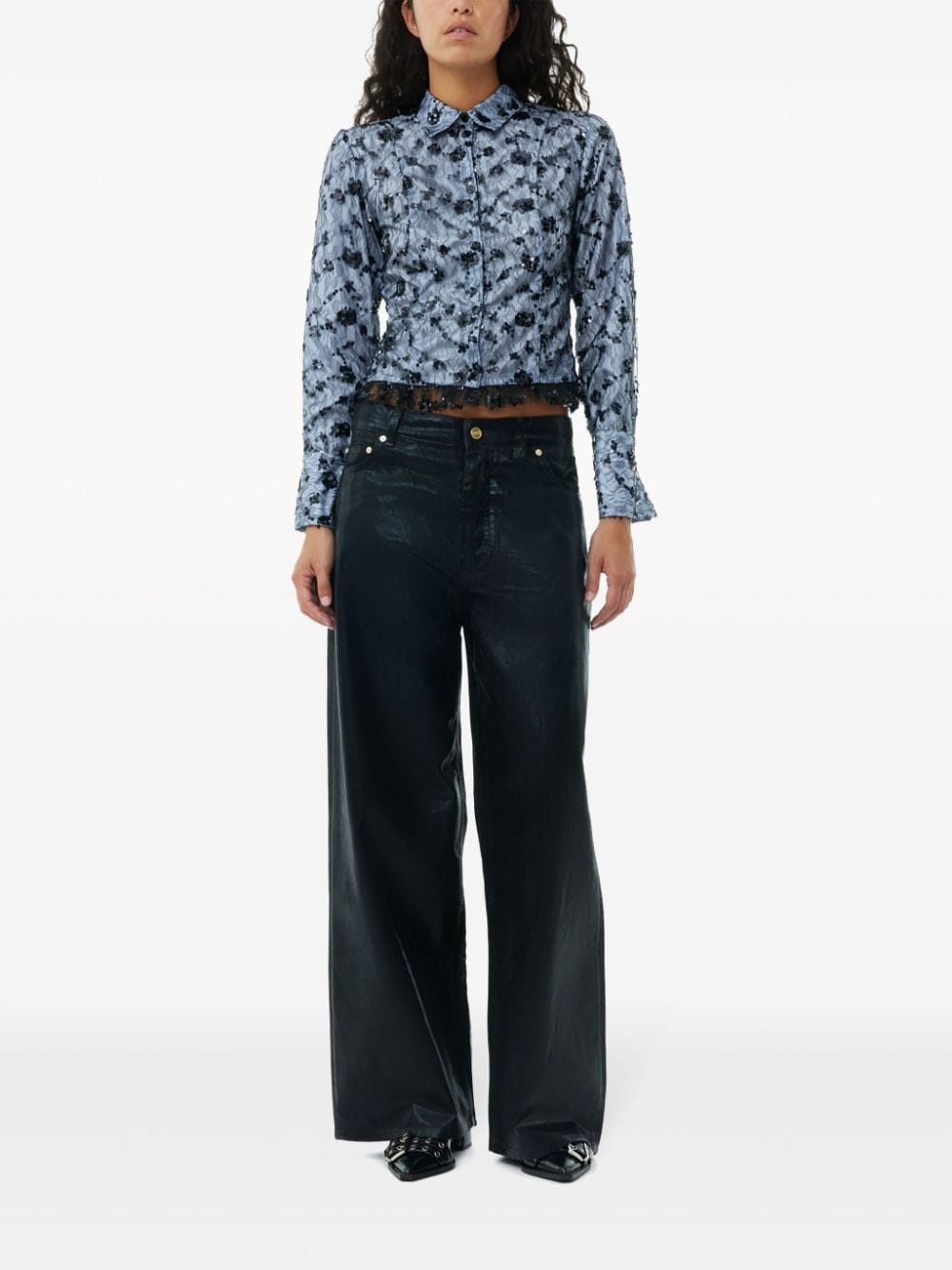 waxed-finish wide-leg jeans - 2