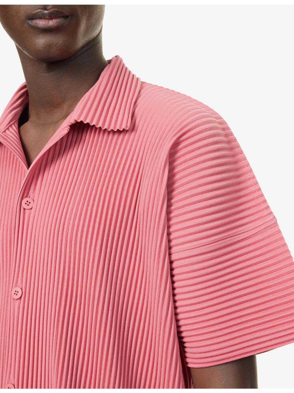 Pleated Spread-Collar Short-Sleeve Knitted Shirt - 5