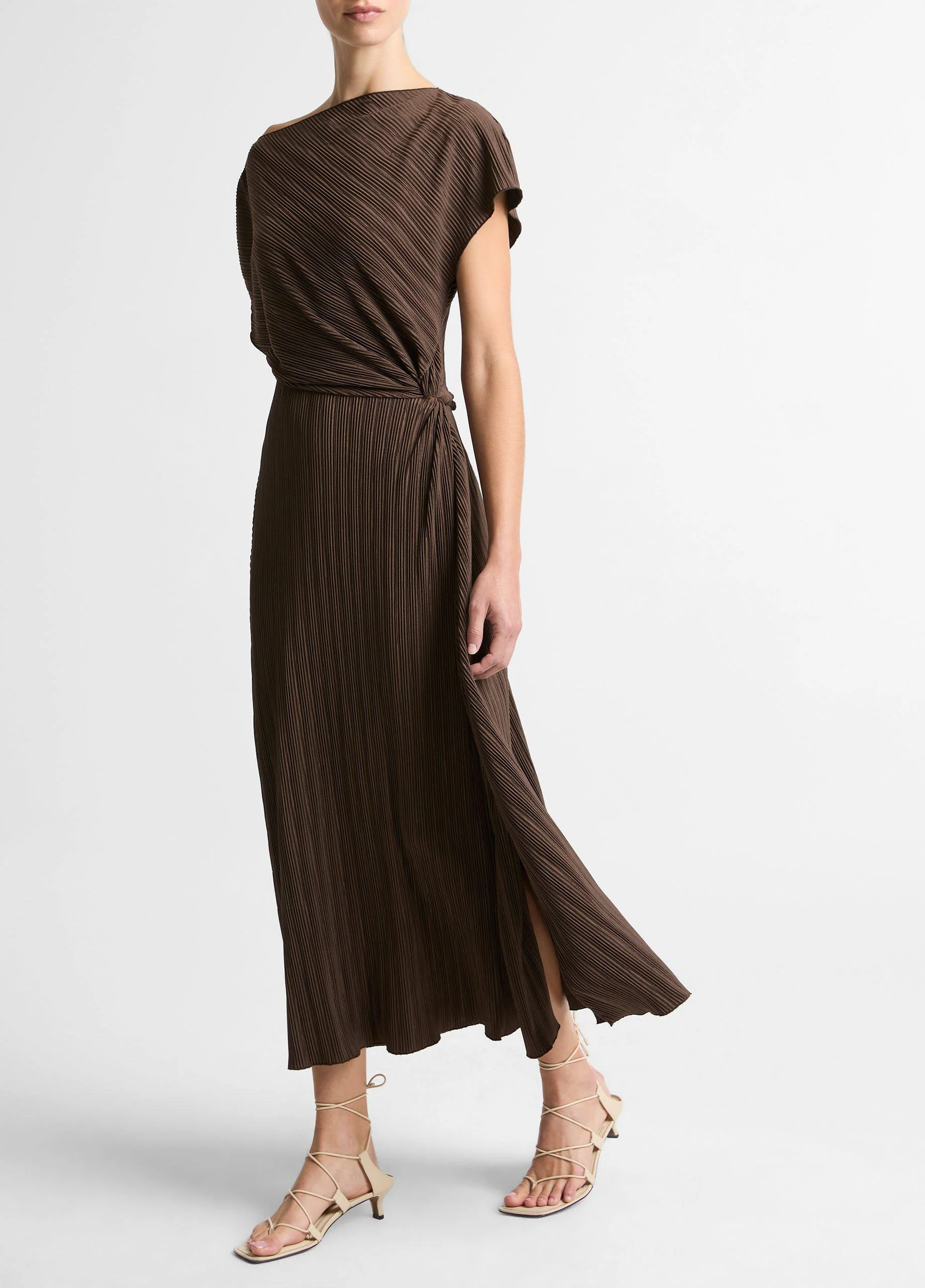 Diagonal Pleated Twist-Waist Dress - 1