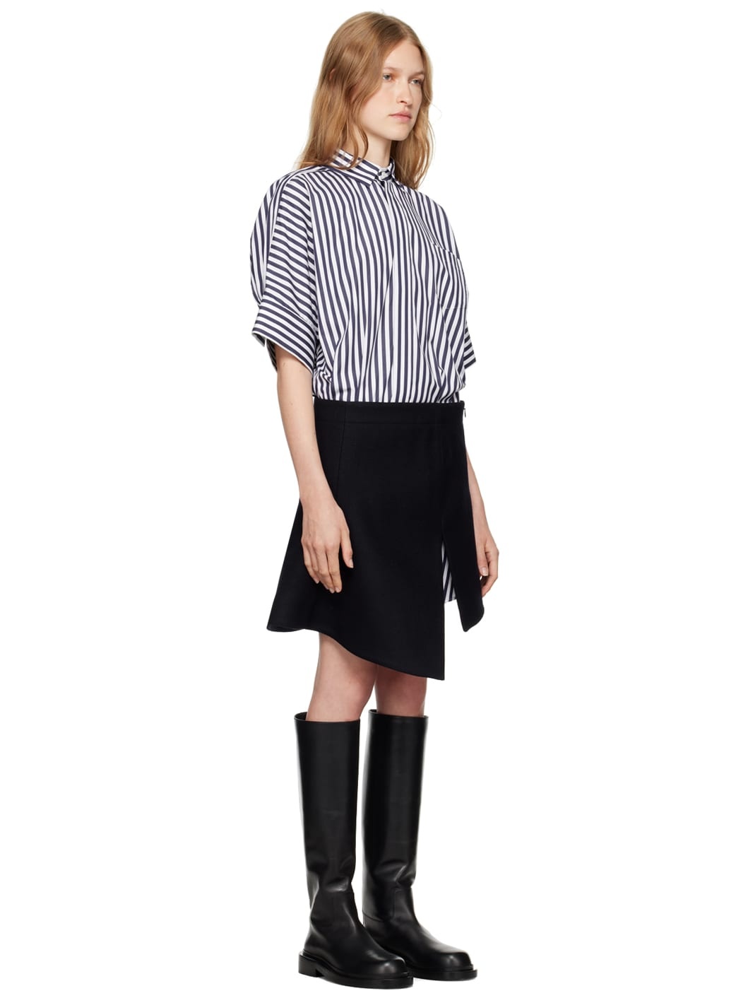 Navy Striped Paneled Mini Dress - 4