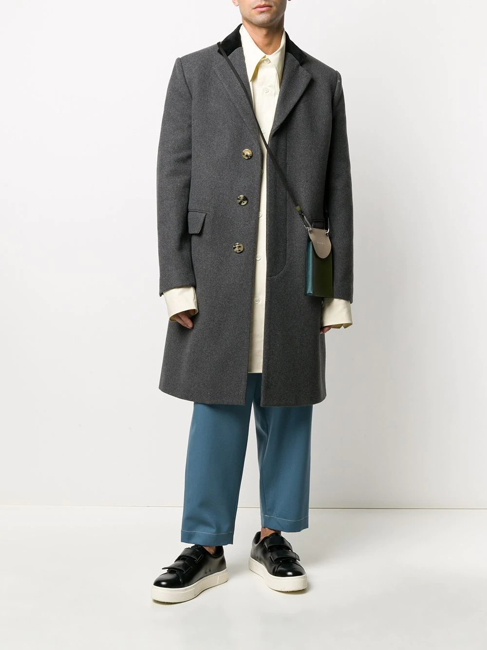 contrast collar single breasted coat  - 3