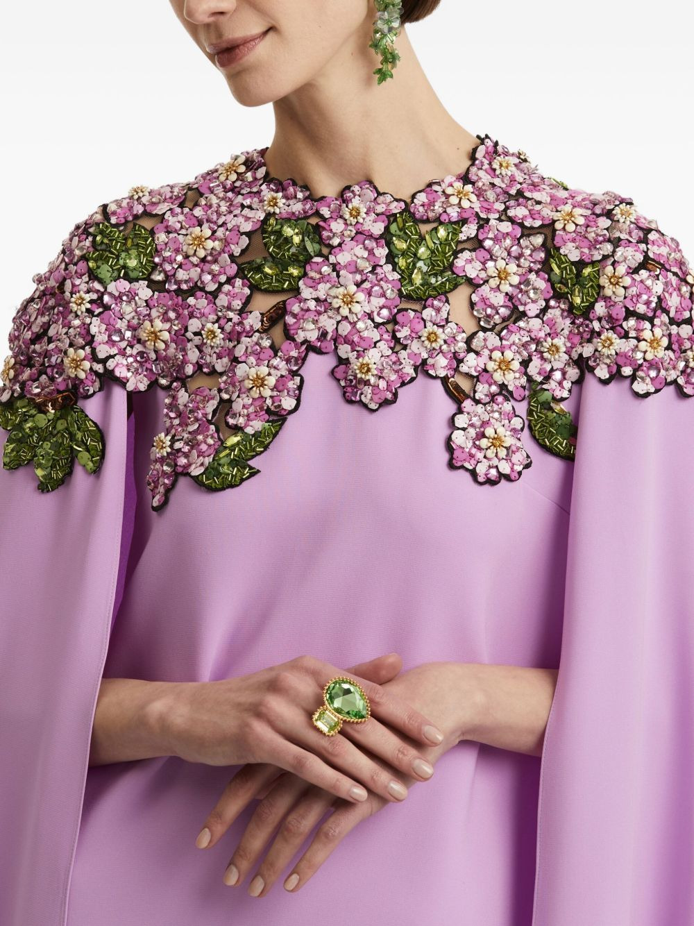 sequin-embellished cape gown - 5