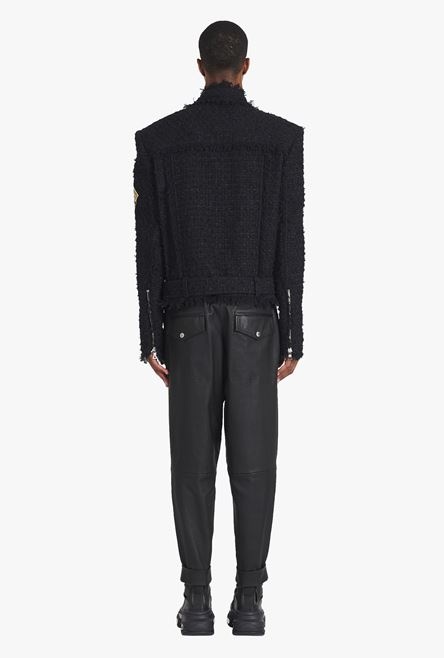 Black tweed jacket with gold-tone Balmain badge - 3