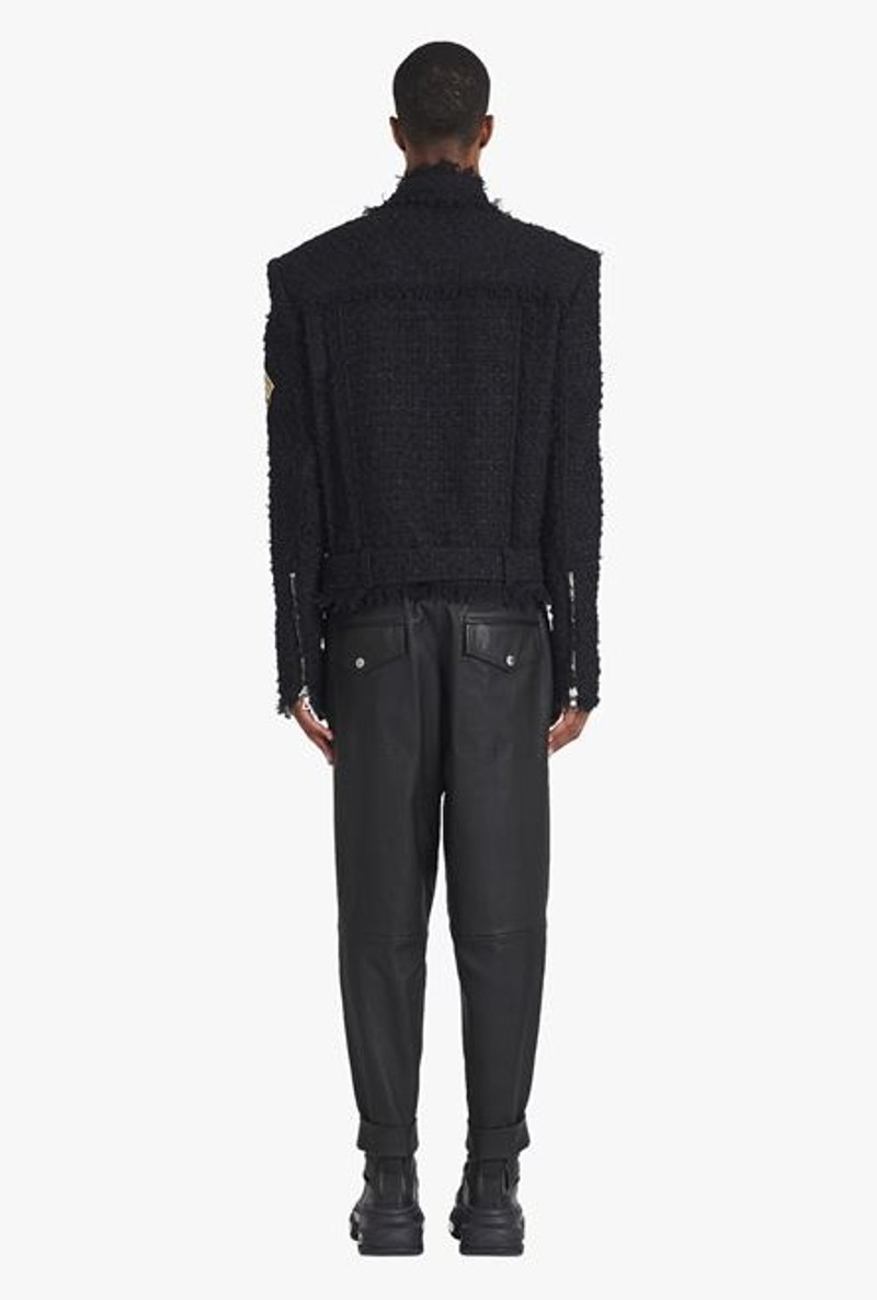 Black tweed jacket with gold-tone Balmain badge 3