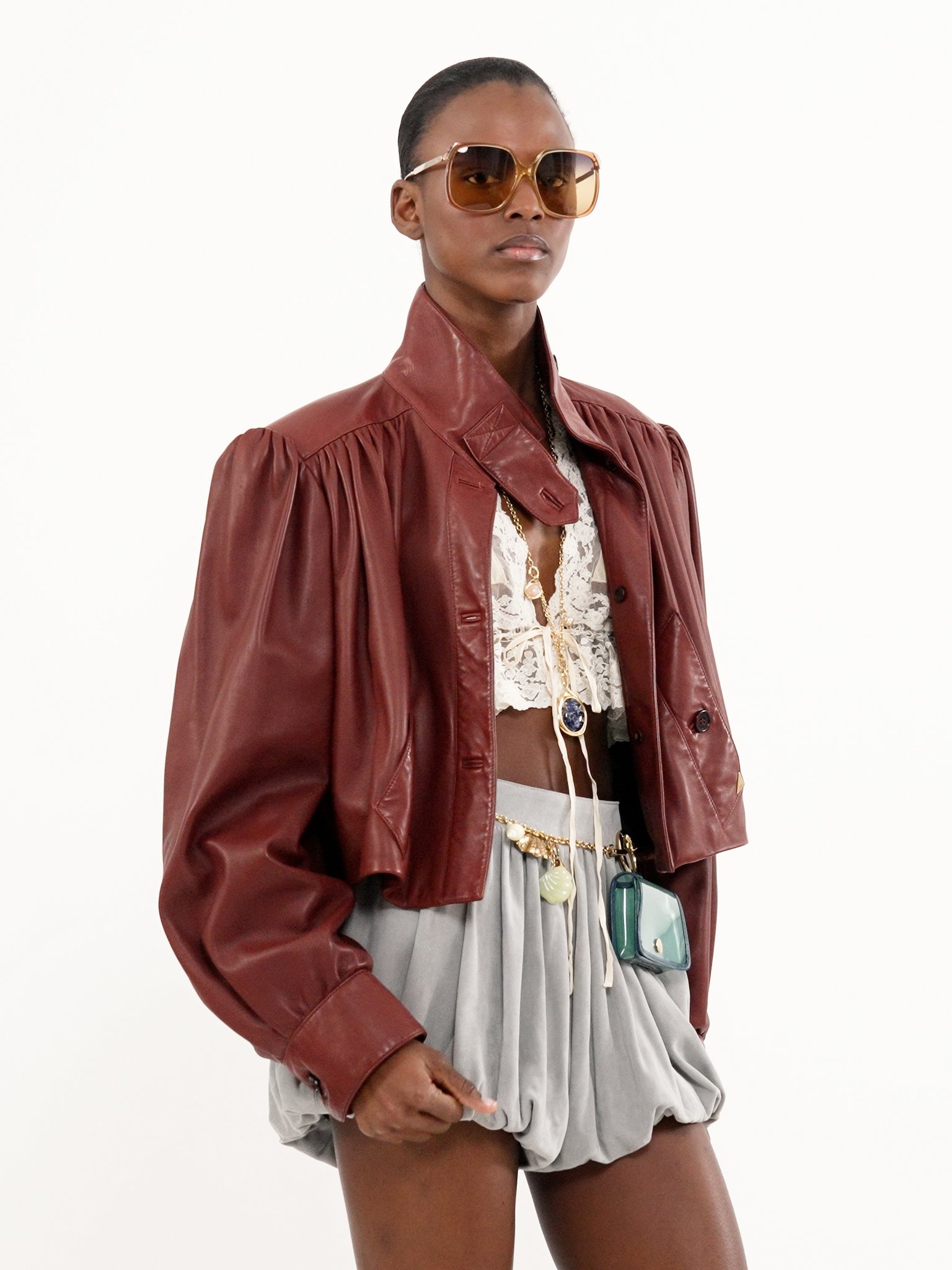GATHERED BOULE JACKET IN LEATHER - 5