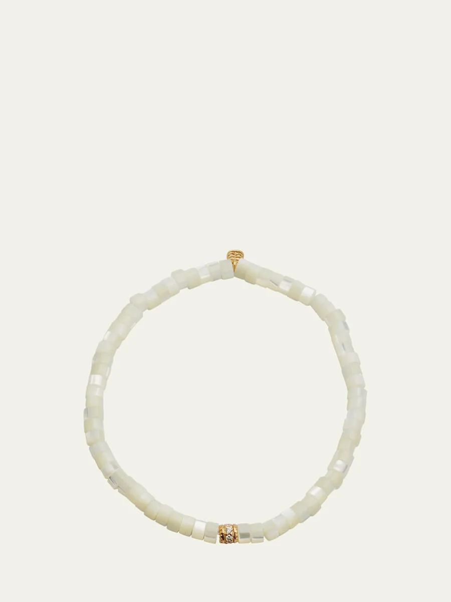 14K Yellow Gold Scallop Edge Pave Rondelle and Mother-of-Pearl Bracelet - 1