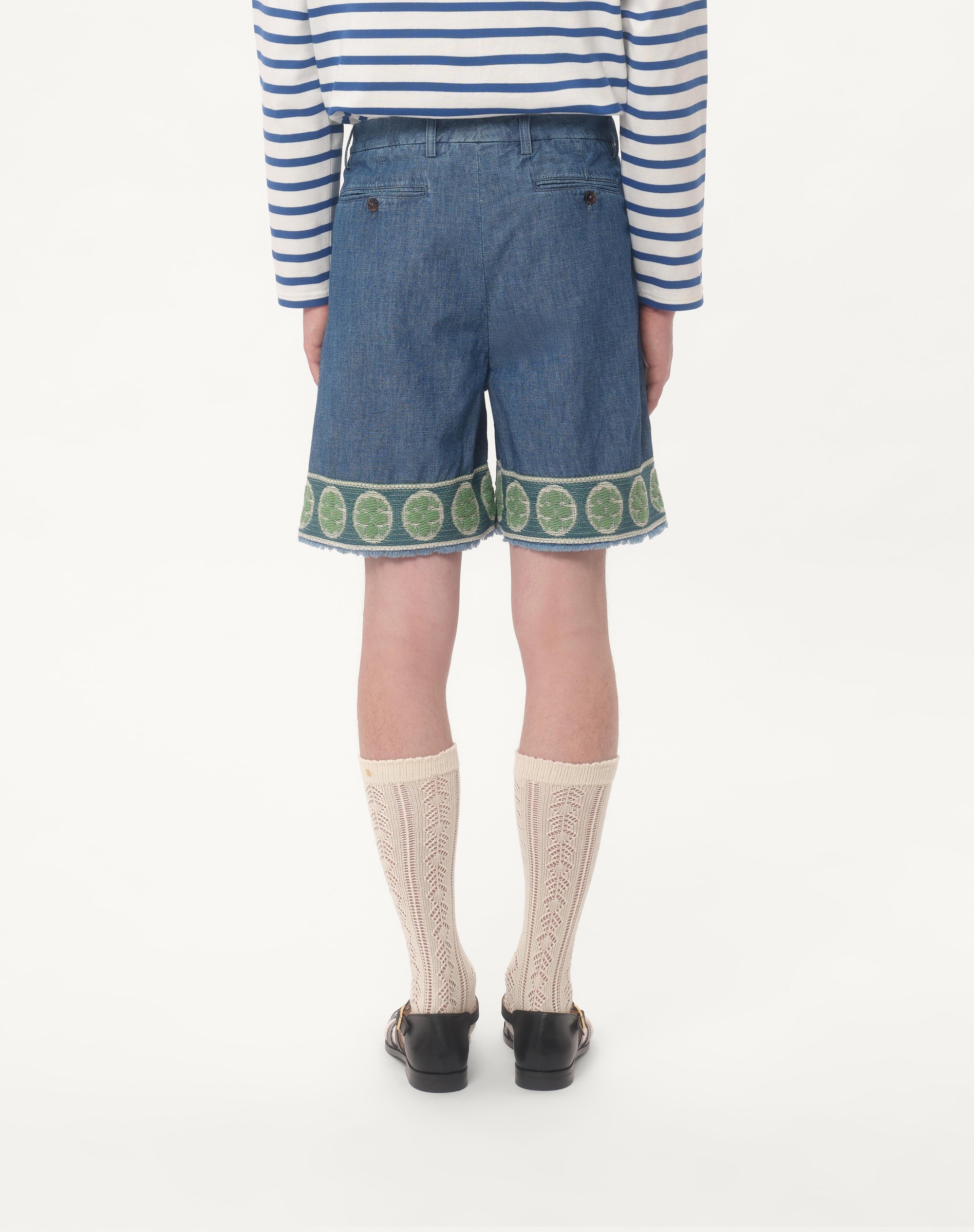 DENIM BERMUDA SHORTS WITH JACQUARD HEM - 6