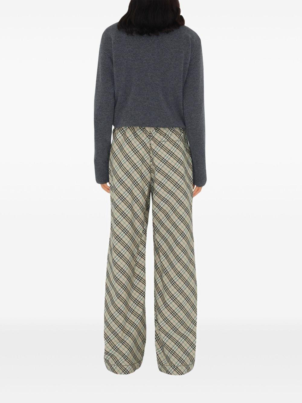 check-pattern cotton trousers - 4