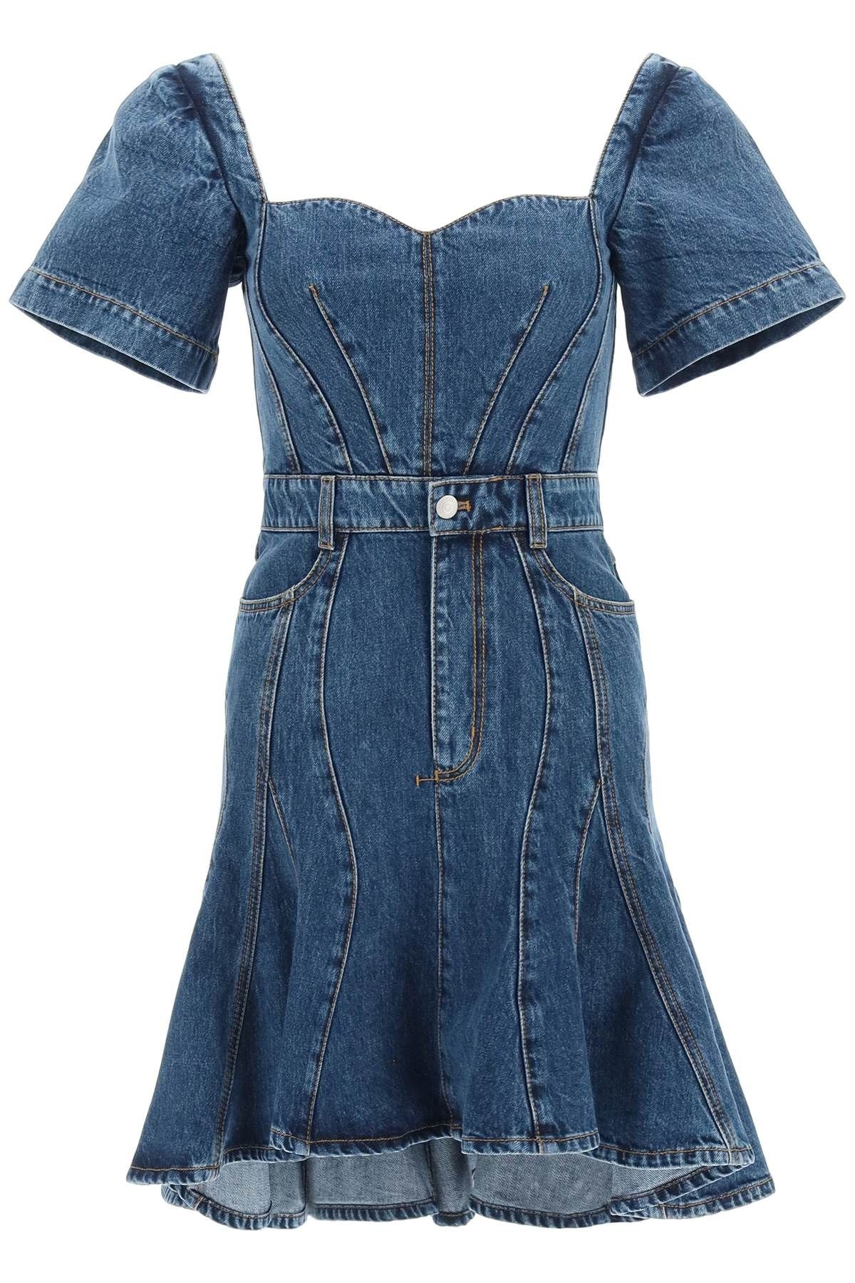 FLUTED DENIM MINI DRESS - 1