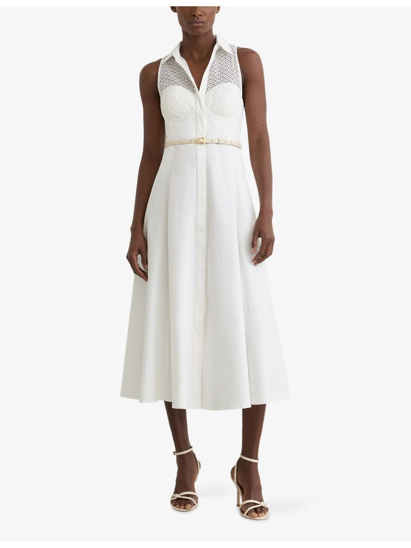 REISS Hera Broderie-Detail Stretch-Cotton Midi Dress outlook