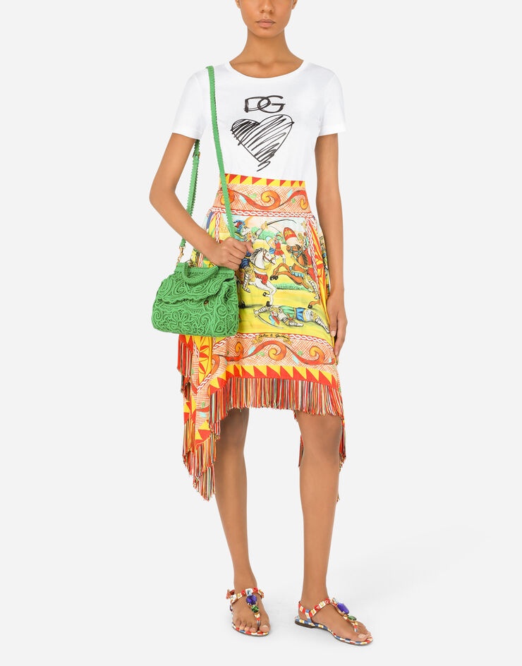 Short Carretto-print twill skirt with fringing - 6