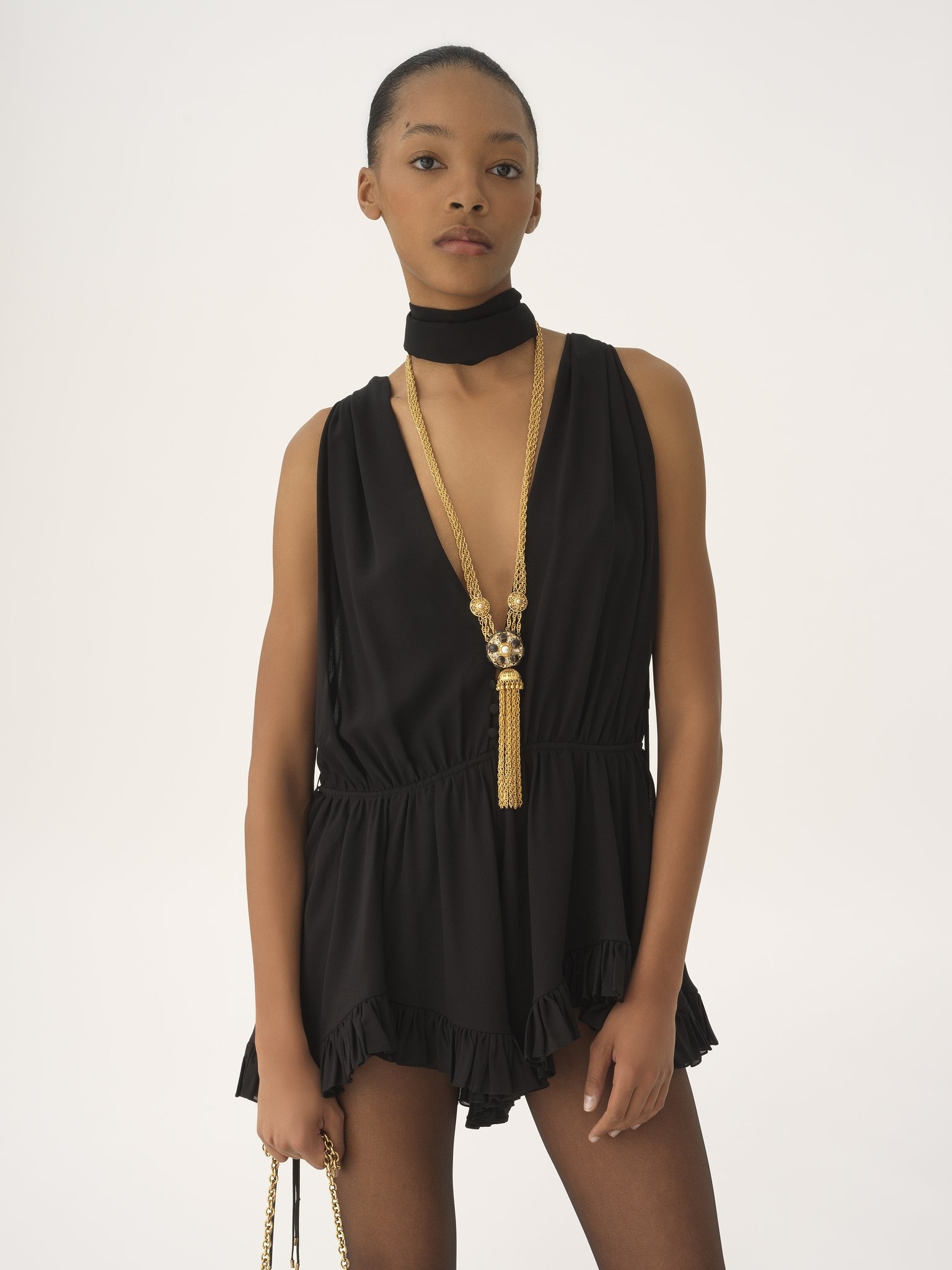 V-NECK JUMPSUIT IN SILK GEORGETTE - 4