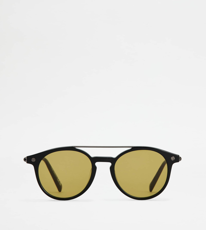 PANTOS SUNGLASSES WITH TEMPLES IN LEATHER - BLACK 1