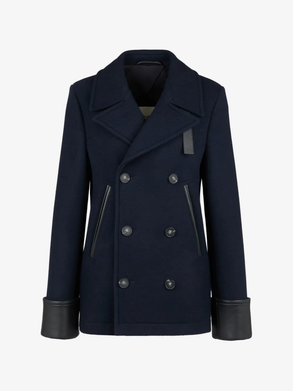 peacoat in wool with inserts in leather - 1