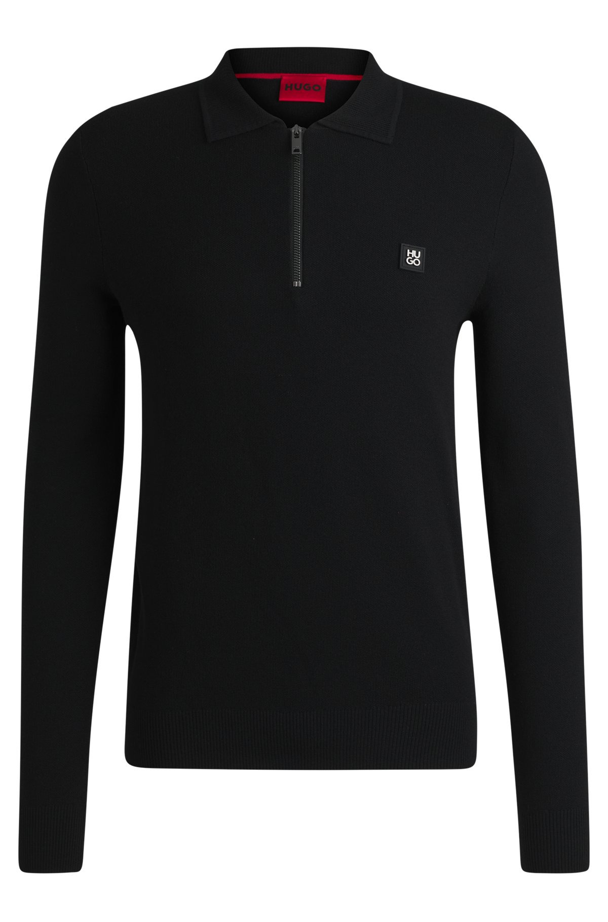 ZIP-NECK POLO SWEATER WITH STACKED LOGO - 1