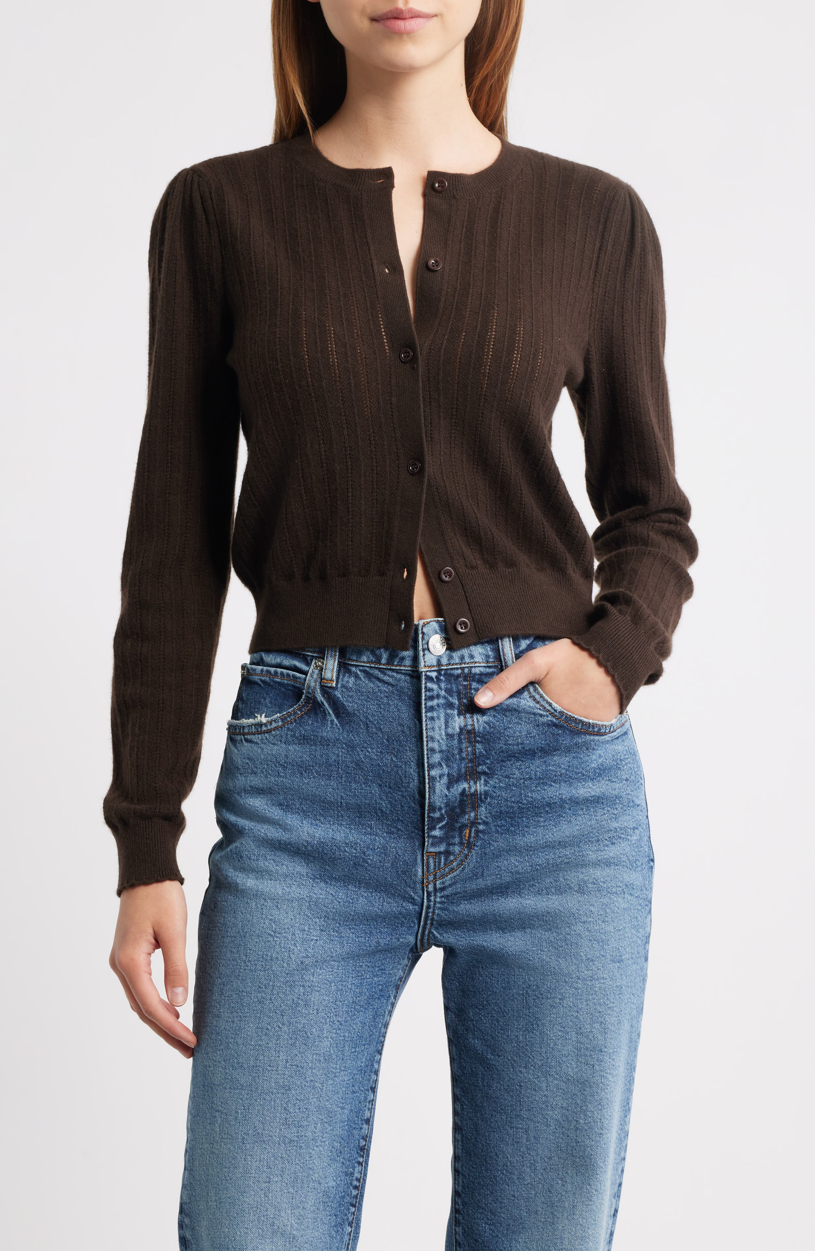 FRAME The Ladder Pointelle Cashmere Cardigan in Coffee at Nordstrom - 1
